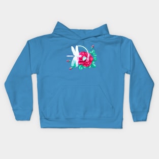 Full bloom | Dragonfly loves roses Kids Hoodie